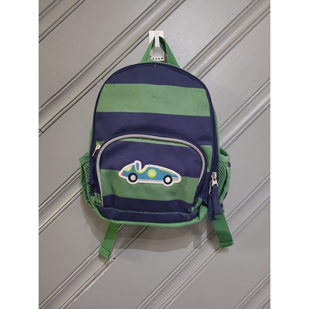 Pottery Barn Backpack (Toddler/ 11 in) Blue & Green Stripe‎ Race Car